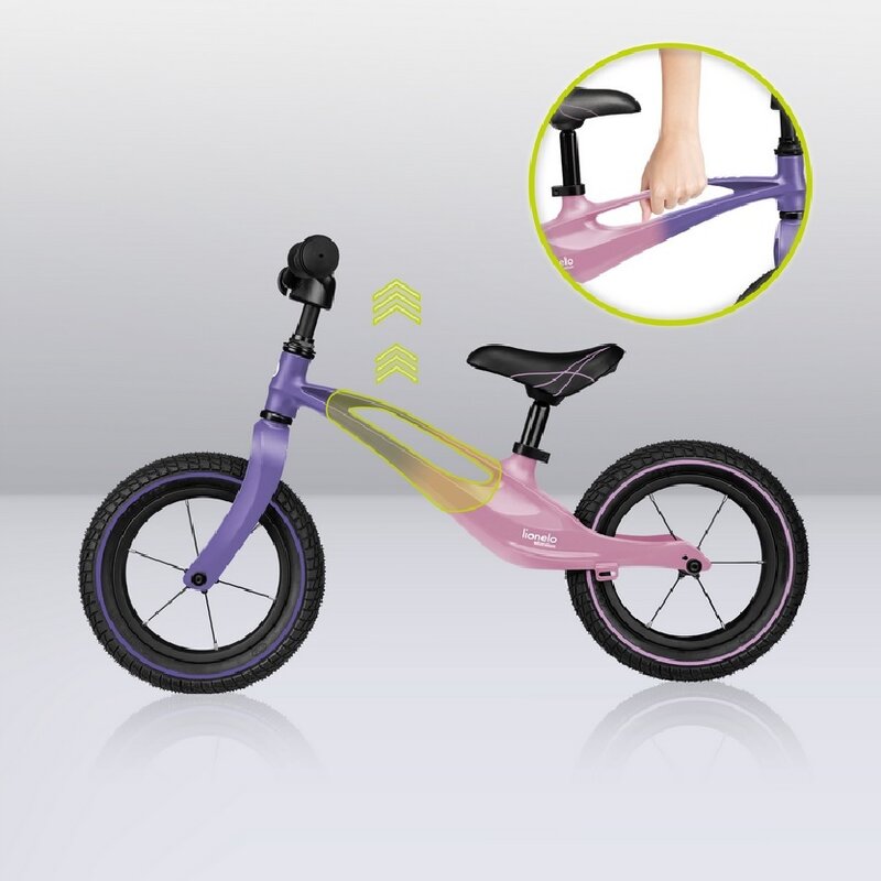 Bicicleta fara pedale, Lionelo, Bart Air, Usoara, Cu roti gonflabile, Cu cadru din magneziu, Cu ghidon si sa reglabile, Greutate 3.8 Kg, 12 inch, Conform cu standardul european de securitate EN71, Pink Violet