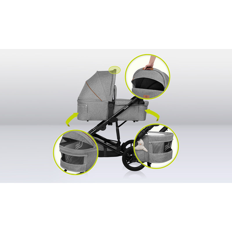 Carucior 2 in 1, Lionelo, Mari Tour, Cu landou individual si salteluta moale, Reversibil, Maner ajustabil, Plasa de tantari, Husa de picioare, Geanta parinti, 22 kg, Conform cu standardele europene de securitate EN1888 si EN1466, Gri