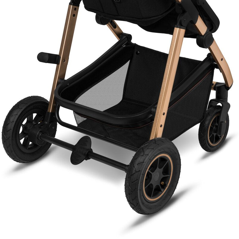Carucior 3 in 1, Lionelo, Amber, Cadru aluminiu, Cu landou intarit si salteluta moale, Cu scoica auto testata ADAC, Reversibil, Cu accesorii, Geanta parinti, Pana la 22 kg, EN1888-1 EN1888-2 EN1466 ECE R129, Negru onyx