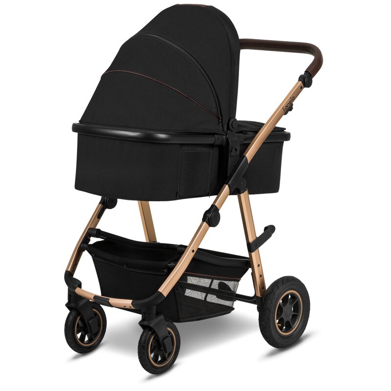 Carucior 3 in 1, Lionelo, Amber, Cadru aluminiu, Cu landou intarit si salteluta moale, Cu scoica auto testata ADAC, Reversibil, Cu accesorii, Geanta parinti, Pana la 22 kg, EN1888-1 EN1888-2 EN1466 ECE R129, Negru onyx