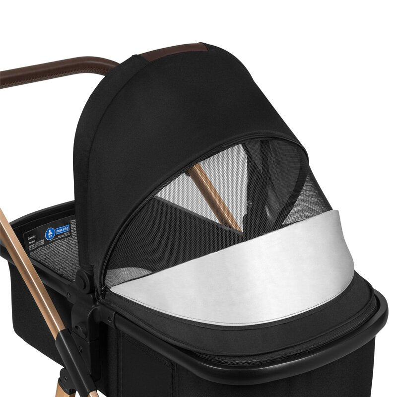 Carucior 3 in 1, Lionelo, Amber, Cadru aluminiu, Cu landou intarit si salteluta moale, Cu scoica auto testata ADAC, Reversibil, Cu accesorii, Geanta parinti, Pana la 22 kg, EN1888-1 EN1888-2 EN1466 ECE R129, Negru onyx