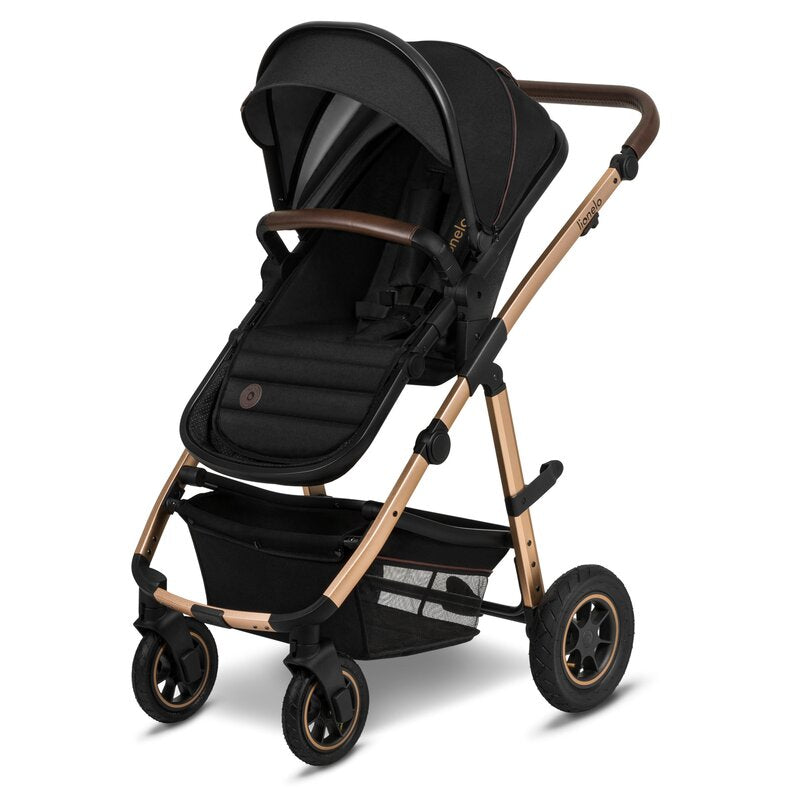 Carucior 3 in 1, Lionelo, Amber, Cadru aluminiu, Cu landou intarit si salteluta moale, Cu scoica auto testata ADAC, Reversibil, Cu accesorii, Geanta parinti, Pana la 22 kg, EN1888-1 EN1888-2 EN1466 ECE R129, Negru onyx