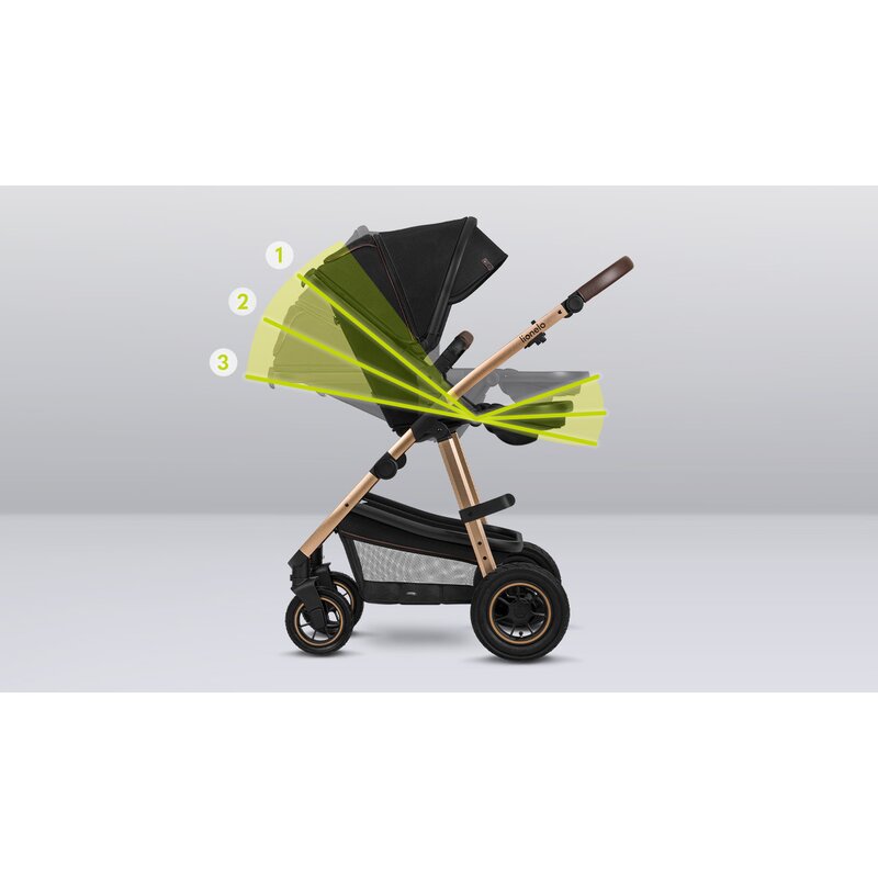 Carucior 3 in 1, Lionelo, Amber, Cadru aluminiu, Cu landou intarit si salteluta moale, Cu scoica auto testata ADAC, Reversibil, Cu accesorii, Geanta parinti, Pana la 22 kg, EN1888-1 EN1888-2 EN1466 ECE R129, Negru onyx