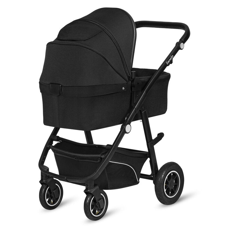 Carucior 3 in 1, Lionelo, Bianka, Transformabil, Cadru aluminiu, Cu landou si salteluta moale, Cu scoica auto, Cu multiple accesorii, Sustine 22 kg, 0 luni+, EN1466:2014+AC:2015, EN1888, Negru
