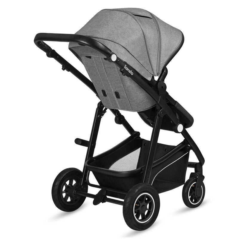 Carucior 3 in 1, Lionelo, Bianka, Transformabil, Cadru aluminiu, Cu landou si salteluta moale, Cu scoica auto, Cu multiple accesorii, Sustine 22 kg, 0 luni+, EN1466:2014+AC:2015, EN1888, Gri
