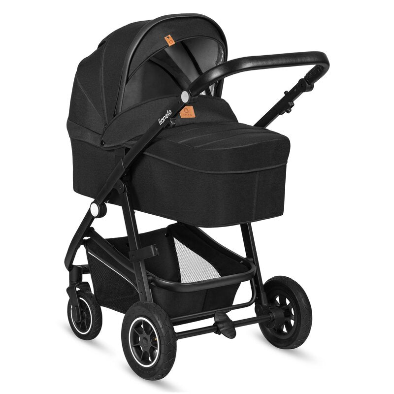 Carucior 3 in 1, Lionelo, Bianka, Transformabil, Cadru aluminiu, Cu landou si salteluta moale, Cu scoica auto, Cu multiple accesorii, Sustine 22 kg, 0 luni+, EN1466:2014+AC:2015, EN1888, Negru