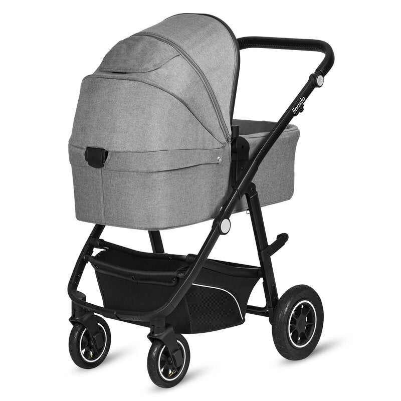 Carucior 3 in 1, Lionelo, Bianka, Transformabil, Cadru aluminiu, Cu landou si salteluta moale, Cu scoica auto, Cu multiple accesorii, Sustine 22 kg, 0 luni+, EN1466:2014+AC:2015, EN1888, Gri