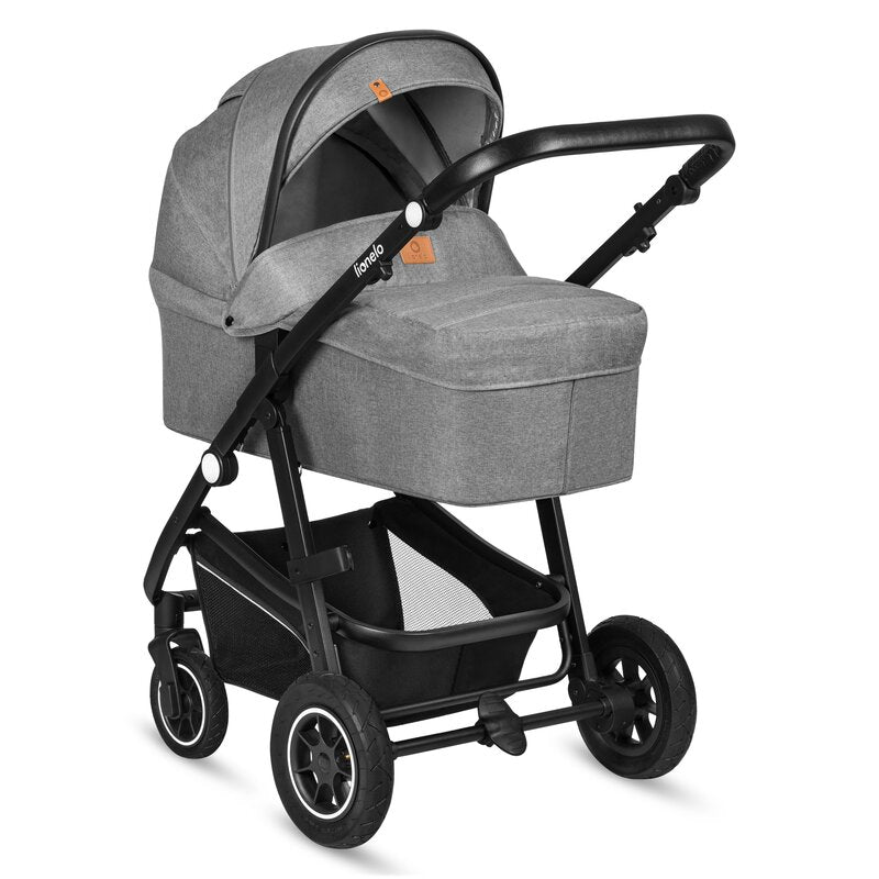 Carucior 3 in 1, Lionelo, Bianka, Transformabil, Cadru aluminiu, Cu landou si salteluta moale, Cu scoica auto, Cu multiple accesorii, Sustine 22 kg, 0 luni+, EN1466:2014+AC:2015, EN1888, Gri