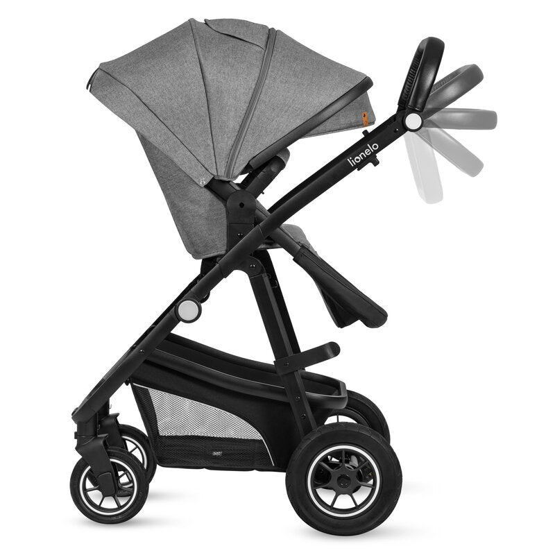 Carucior 3 in 1, Lionelo, Bianka, Transformabil, Cadru aluminiu, Cu landou si salteluta moale, Cu scoica auto, Cu multiple accesorii, Sustine 22 kg, 0 luni+, EN1466:2014+AC:2015, EN1888, Gri