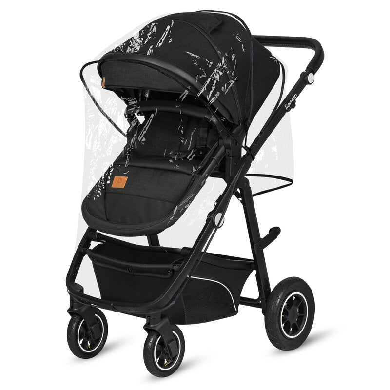 Carucior 3 in 1, Lionelo, Bianka, Transformabil, Cadru aluminiu, Cu landou si salteluta moale, Cu scoica auto, Cu multiple accesorii, Sustine 22 kg, 0 luni+, EN1466:2014+AC:2015, EN1888, Negru
