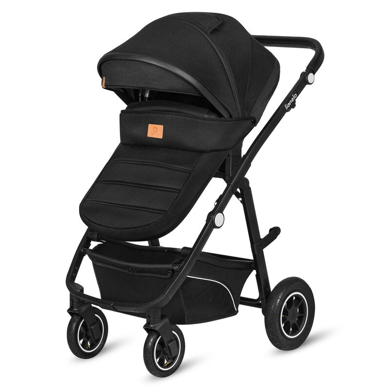 Carucior 3 in 1, Lionelo, Bianka, Transformabil, Cadru aluminiu, Cu landou si salteluta moale, Cu scoica auto, Cu multiple accesorii, Sustine 22 kg, 0 luni+, EN1466:2014+AC:2015, EN1888, Negru