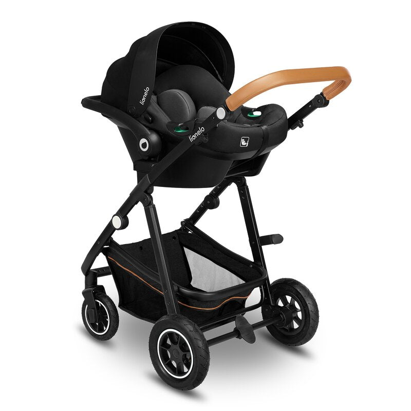 Carucior 3 in 1, Lionelo, Amber, Cadru aluminiu, Cu landou intarit si salteluta moale, Cu scoica auto testata ADAC, Reversibil, Cu accesorii, Geanta parinti, Pana la 22 kg, Gri Inchis