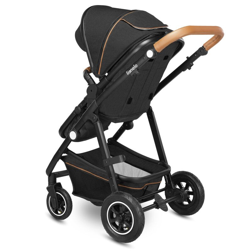 Carucior 3 in 1, Lionelo, Amber, Cadru aluminiu, Cu landou intarit si salteluta moale, Cu scoica auto testata ADAC, Reversibil, Cu accesorii, Geanta parinti, Pana la 22 kg, Gri Inchis