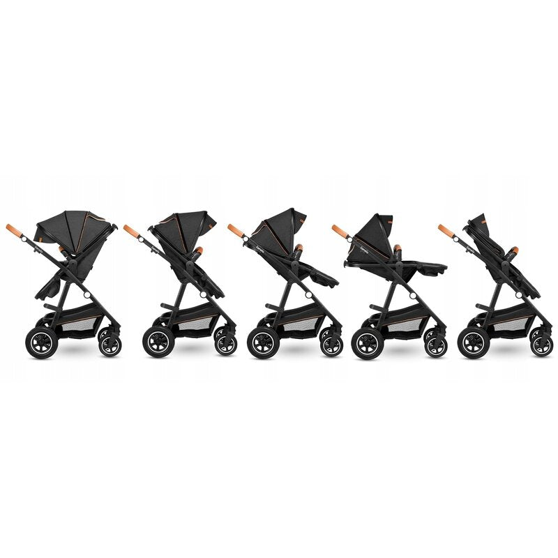 Carucior 3 in 1, Lionelo, Amber, Cadru aluminiu, Cu landou intarit si salteluta moale, Cu scoica auto testata ADAC, Reversibil, Cu accesorii, Geanta parinti, Pana la 22 kg, Gri Inchis