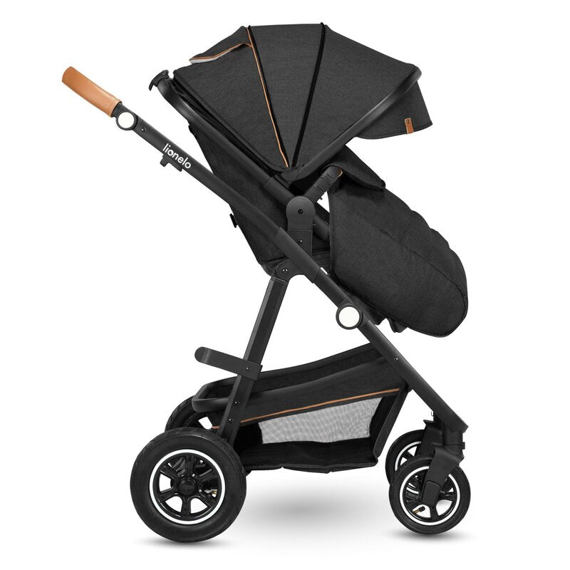 Carucior 3 in 1, Lionelo, Amber, Cadru aluminiu, Cu landou intarit si salteluta moale, Cu scoica auto testata ADAC, Reversibil, Cu accesorii, Geanta parinti, Pana la 22 kg, Gri Inchis