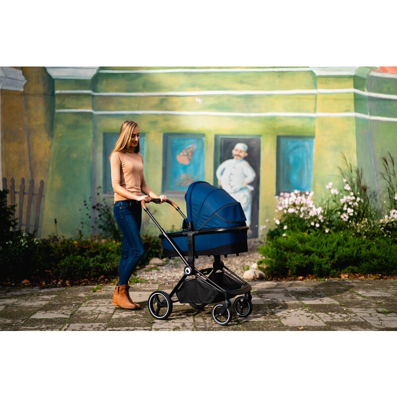 Carucior 2 in 1, Lionelo, Mika, Cadru din aluminiu, Cu landou intarit si salteluta moale, Reversibil, Maner ajustabil, Plasa de tantari, Husa de ploaie, de picioare, 22 kg, Conform cu standardele europene de securitate EN1888-1 EN1888-2, EN1466, Albastru