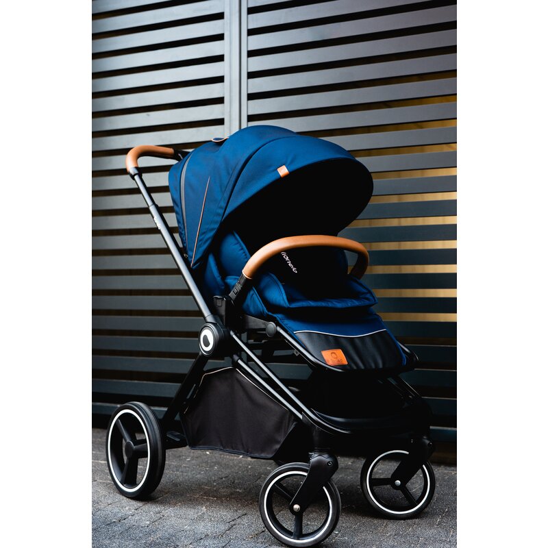 Carucior 2 in 1, Lionelo, Mika, Cadru din aluminiu, Cu landou intarit si salteluta moale, Reversibil, Maner ajustabil, Plasa de tantari, Husa de ploaie, de picioare, 22 kg, Conform cu standardele europene de securitate EN1888-1 EN1888-2, EN1466, Albastru