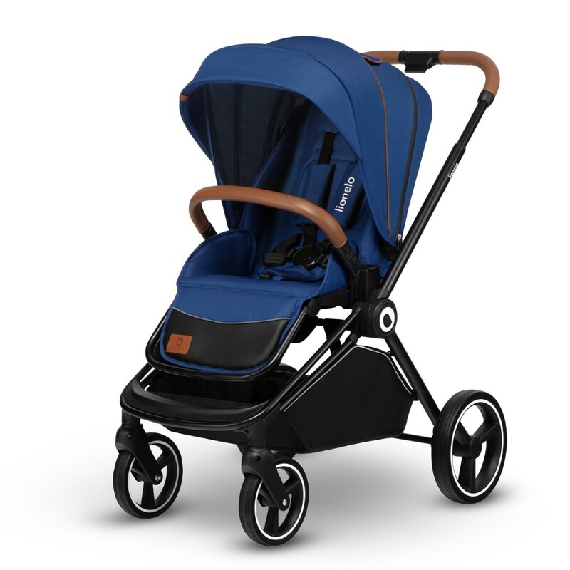 Carucior 2 in 1, Lionelo, Mika, Cadru din aluminiu, Cu landou intarit si salteluta moale, Reversibil, Maner ajustabil, Plasa de tantari, Husa de ploaie, de picioare, 22 kg, Conform cu standardele europene de securitate EN1888-1 EN1888-2, EN1466, Albastru