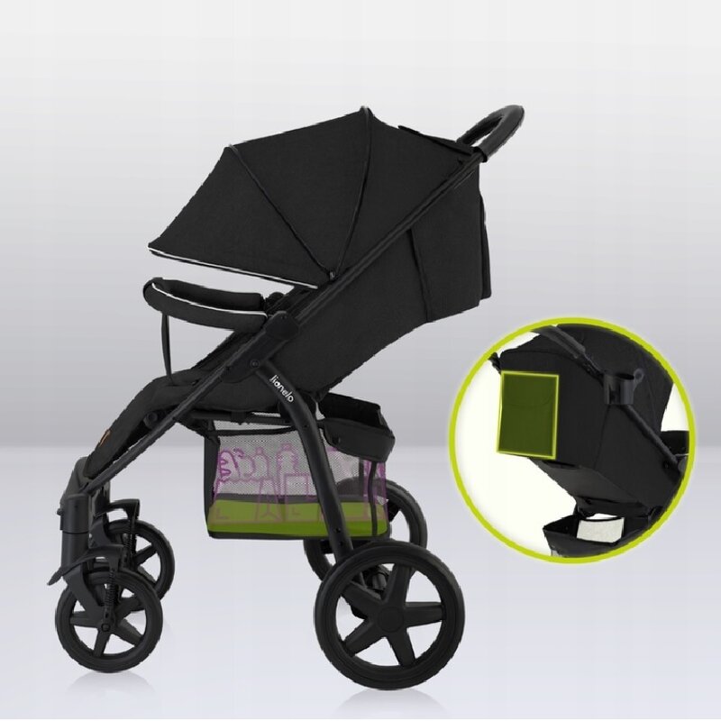 Carucior sport, Lionelo, Annet Plus, De la nastere, Cu accesorii si capotina XXL reglabila, 0 - 22 Kg, Conform cu standardele europene de securitate EN1888-1 si EN1888-2, Negru