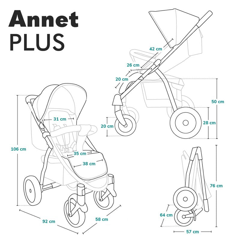 Carucior sport, Lionelo, Annet Plus, De la nastere, Cu accesorii si capotina XXL reglabila, 0 - 22 Kg, Conform cu standardele europene de securitate EN1888-1 si EN1888-2, Verde
