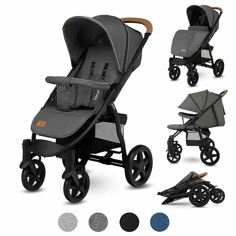 Carucior sport, Lionelo, Annet Plus, De la nastere, Cu accesorii si capotina XXL reglabila, 0 - 22 Kg, Conform cu standardele europene de securitate EN1888-1 si EN1888-2, Gri Caramel