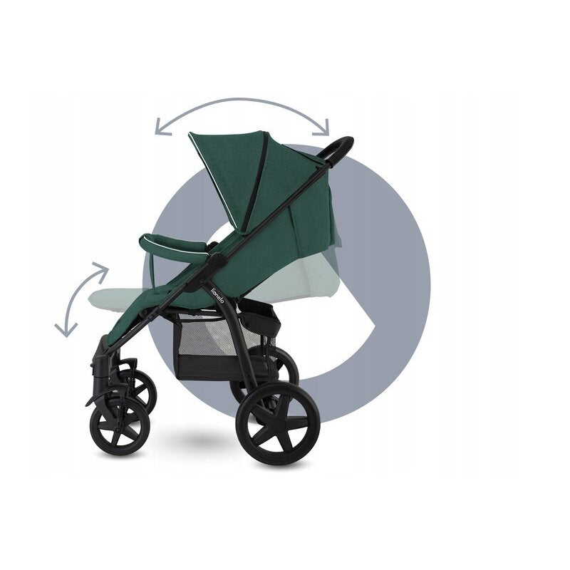 Carucior sport, Lionelo, Annet Tour, De la nastere, Cu capotina impermeabila, Cu filtru UPF 50+, Cu maner reglabil, Plasa de tantari, Suport biberon, Saculet pentru picioare, Pana la 22 kg, Cu certificare TUV, Verde