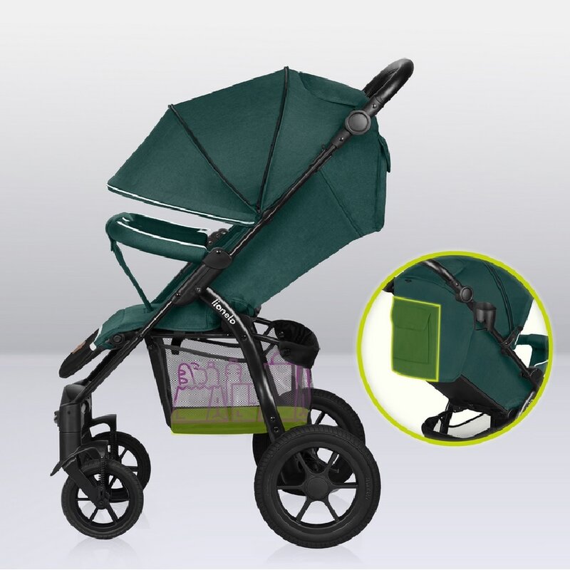 Carucior sport, Lionelo, Annet Tour, De la nastere, Cu capotina impermeabila, Cu filtru UPF 50+, Cu maner reglabil, Plasa de tantari, Suport biberon, Saculet pentru picioare, Pana la 22 kg, Cu certificare TUV, Verde