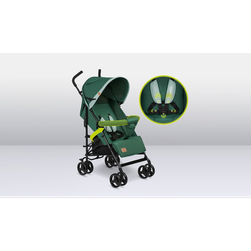 Carucior sport, Lionelo, Elia, Cu plasa de tantari, Suport de picioare reglabil, Spatar ajustabil in 4 pozitii, Capotina XXL, Pliere tip umbrela, Capacitate 15 kg, 6 luni+, EN 1888, Verde