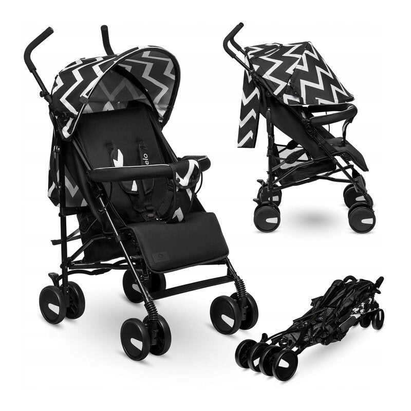 Carucior sport, Lionelo, Elia Oslo, Cu plasa de tantari, Suport de picioare reglabil, Spatar ajustabil in 4 pozitii, Capotina XXL, Pliere tip umbrela, Capacitate 15 kg, 6 luni+, EN 1888, Negru/Alb