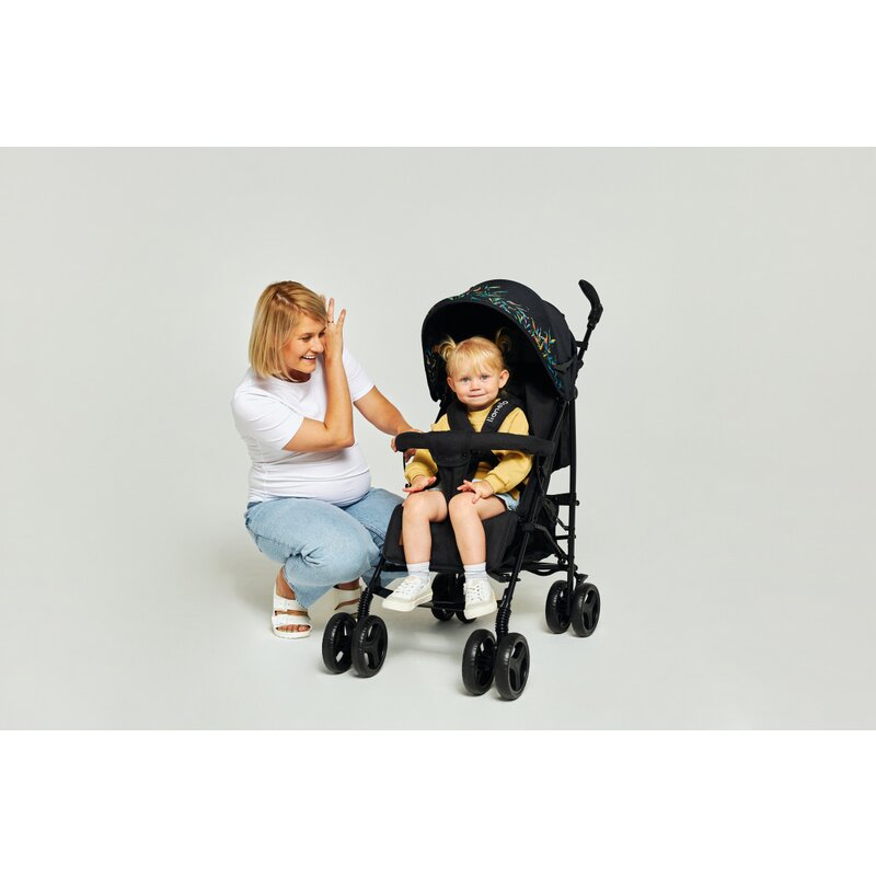 Carucior sport compact, Lionelo, Irma, Spatar ajustabil in 4 pozitii, Suport picioare reglabil, Manere rotative, Pliere tip umbrela, 6- 36 luni, Pana la 15 kg, Conform cu EN1888-1:2018, Negru