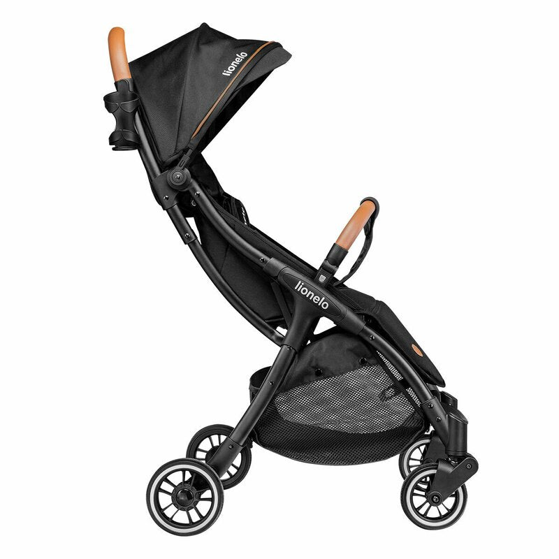 Carucior sport, Lionelo, Julie One, De la nastere, Greutate redusa, Cu accesorii, Cadru din aluminiu, 0-22 kg, Pliere compacta pentru avion, Conform cu standardele europene de securitate EN1888-1 si EN1888-2, Negru