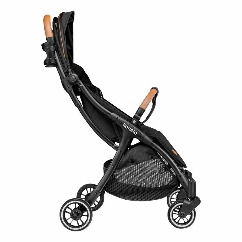 Carucior sport, Lionelo, Julie One, De la nastere, Greutate redusa, Cu accesorii, Cadru din aluminiu, 0-22 kg, Pliere compacta pentru avion, Conform cu standardele europene de securitate EN1888-1 si EN1888-2, Negru