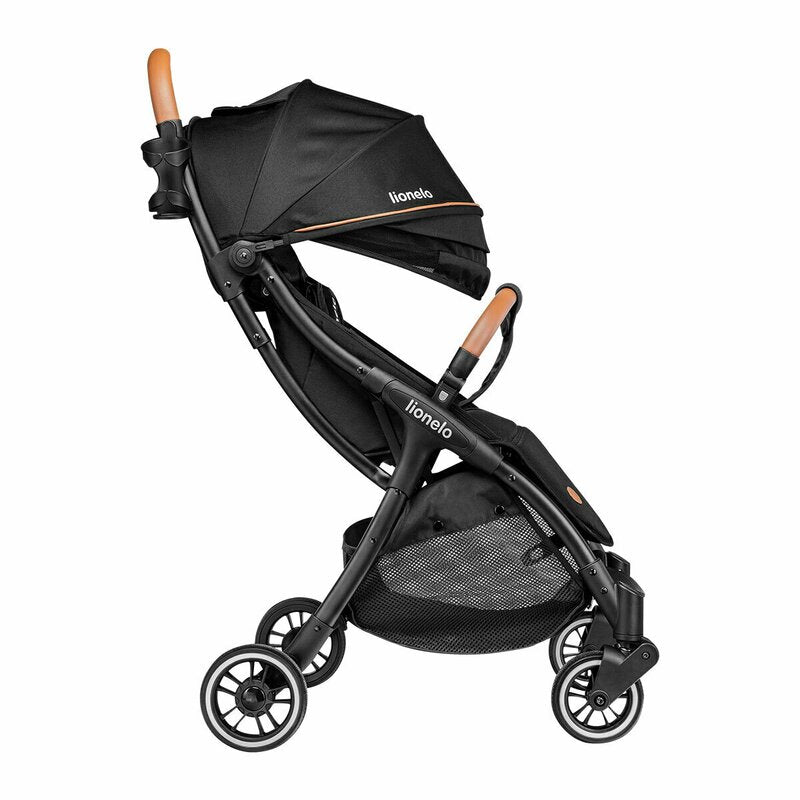 Carucior sport, Lionelo, Julie One, De la nastere, Greutate redusa, Cu accesorii, Cadru din aluminiu, 0-22 kg, Pliere compacta pentru avion, Conform cu standardele europene de securitate EN1888-1 si EN1888-2, Negru