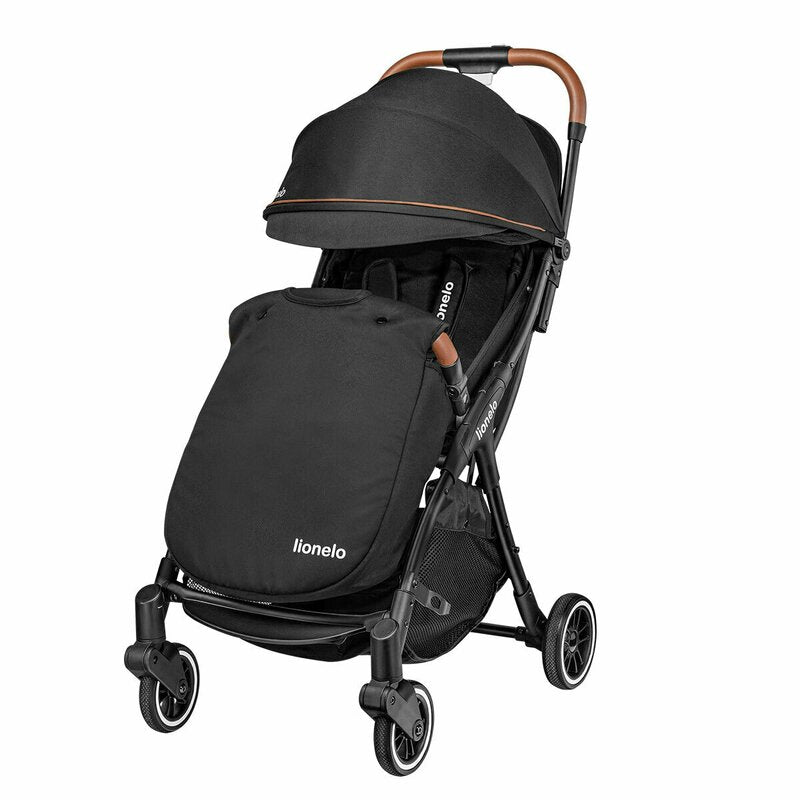 Carucior sport, Lionelo, Julie One, De la nastere, Greutate redusa, Cu accesorii, Cadru din aluminiu, 0-22 kg, Pliere compacta pentru avion, Conform cu standardele europene de securitate EN1888-1 si EN1888-2, Negru