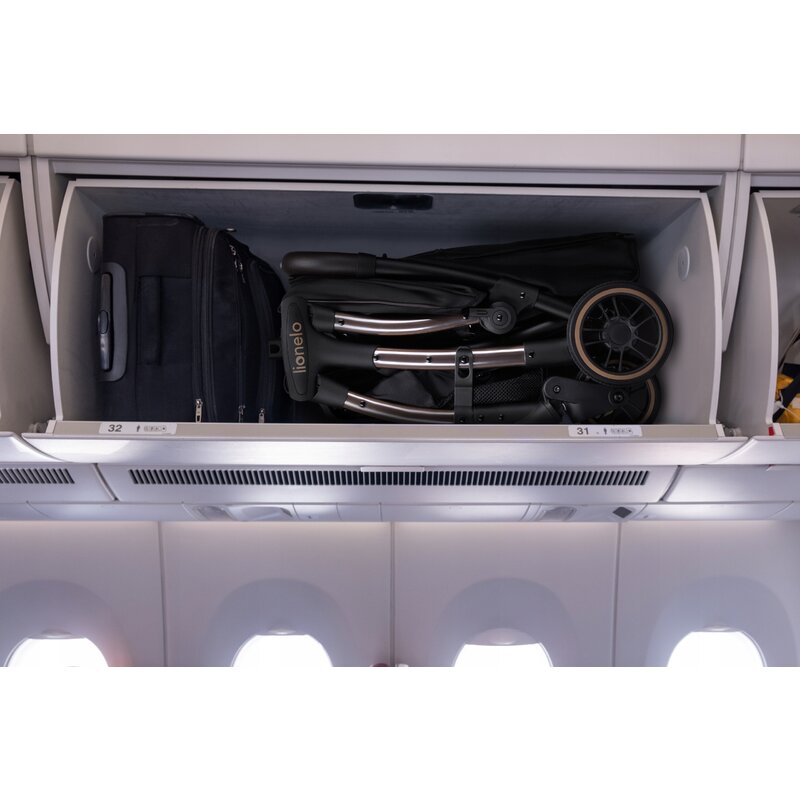 Carucior sport, Lionelo, Julie One, De la nastere, Greutate redusa, Cu accesorii, Cadru din aluminiu, 0-22 kg, Pliere compacta pentru avion, Conform cu standardele europene de securitate EN1888-1 si EN1888-2, Negru
