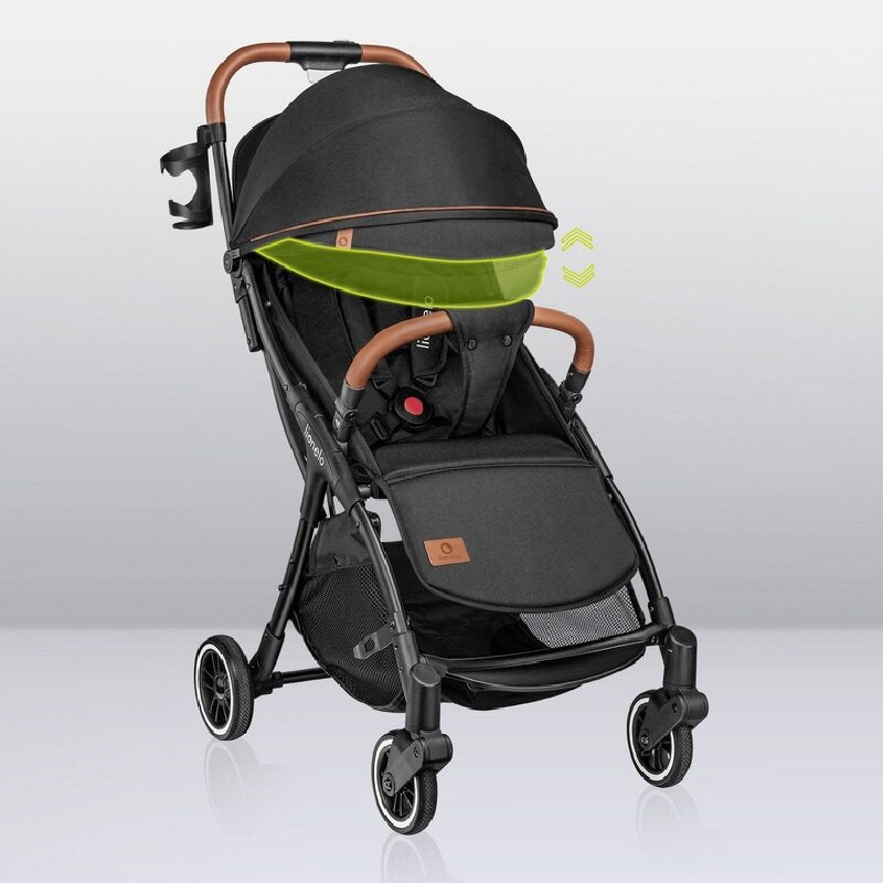 Carucior sport, Lionelo, Julie One, De la nastere, Greutate redusa, Cu accesorii, Cadru din aluminiu, 0-22 kg, Pliere compacta pentru avion, Conform cu standardele europene de securitate EN1888-1 si EN1888-2, Negru