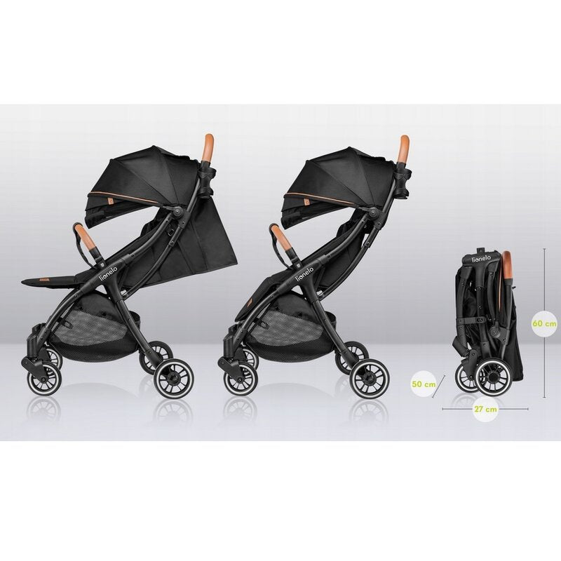 Carucior sport, Lionelo, Julie One, De la nastere, Greutate redusa, Cu accesorii, Cadru din aluminiu, 0-22 kg, Pliere compacta pentru avion, Conform cu standardele europene de securitate EN1888-1 si EN1888-2, Negru