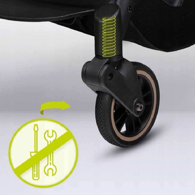 Carucior sport, Lionelo, Julie One, De la nastere, Greutate redusa, Cu accesorii, Cadru din aluminiu, 0-22 kg, Pliere compacta pentru avion, Conform cu standardele europene de securitate EN1888-1 si EN1888-2, Negru/Auriu