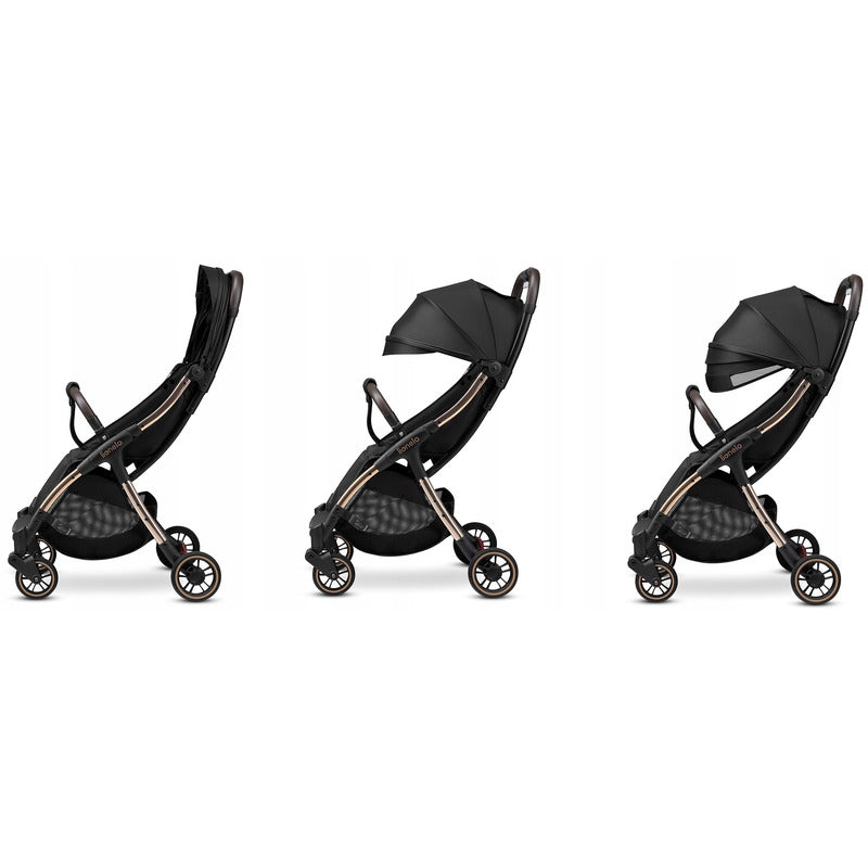 Carucior sport, Lionelo, Julie One, De la nastere, Greutate redusa, Cu accesorii, Cadru din aluminiu, 0-22 kg, Pliere compacta pentru avion, Conform cu standardele europene de securitate EN1888-1 si EN1888-2, Negru/Auriu
