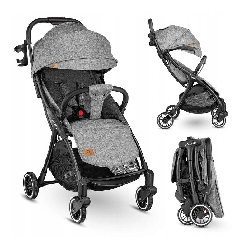 Carucior sport, Lionelo, Julie One, De la nastere, Greutate redusa, Cu accesorii, Cadru din aluminiu, 0-22 kg, Pliere compacta pentru avion, Conform cu standardele europene de securitate EN1888-1 si EN1888-2, Gri