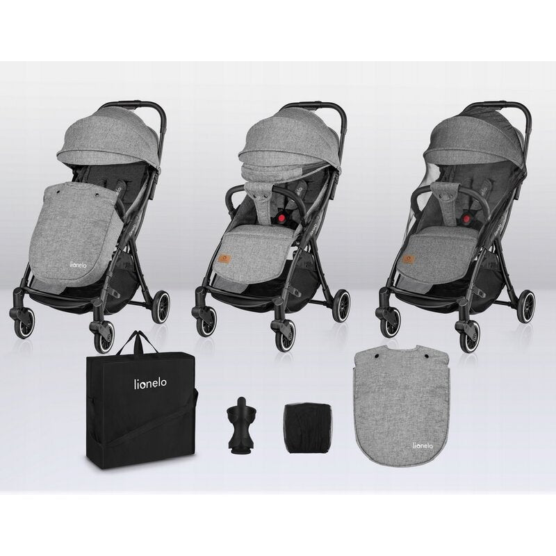 Carucior sport, Lionelo, Julie One, De la nastere, Greutate redusa, Cu accesorii, Cadru din aluminiu, 0-22 kg, Pliere compacta pentru avion, Conform cu standardele europene de securitate EN1888-1 si EN1888-2, Gri