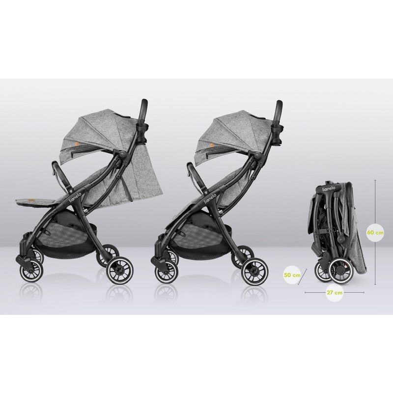 Carucior sport, Lionelo, Julie One, De la nastere, Greutate redusa, Cu accesorii, Cadru din aluminiu, 0-22 kg, Pliere compacta pentru avion, Conform cu standardele europene de securitate EN1888-1 si EN1888-2, Gri