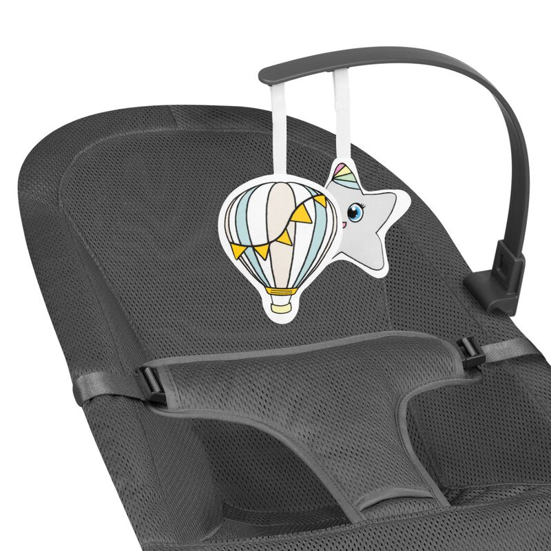 Fotoliu balansoar, Lionelo June AIR, Cu arcada cu jucarii, Ergonomic, Permite circulatia aerului, Balansare manuala, Pliabil, 0 luni+, Gri