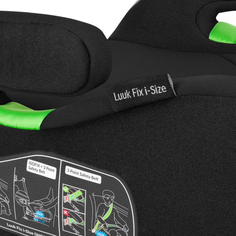 Inaltator auto, Lionelo, Luuk Fix I-size, 125- 150 cm, Instalare cu sistem Isofix si centura de prindere, Cu husa detasabila, Conform cu standardul european de securitate ECE R129, Negru