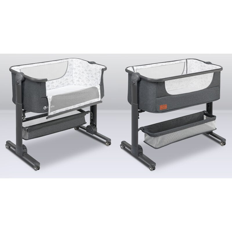 Patut co-sleeper, Lionelo, Timon, 3 in 1, Pliabil, Cu setare unghiulara, Reglabil in 6 pozitii pe inaltime, Din Aluminiu, 90x50 cm, Conform cu standardele europeane de securitate EN1130 si EN16890, Gri
