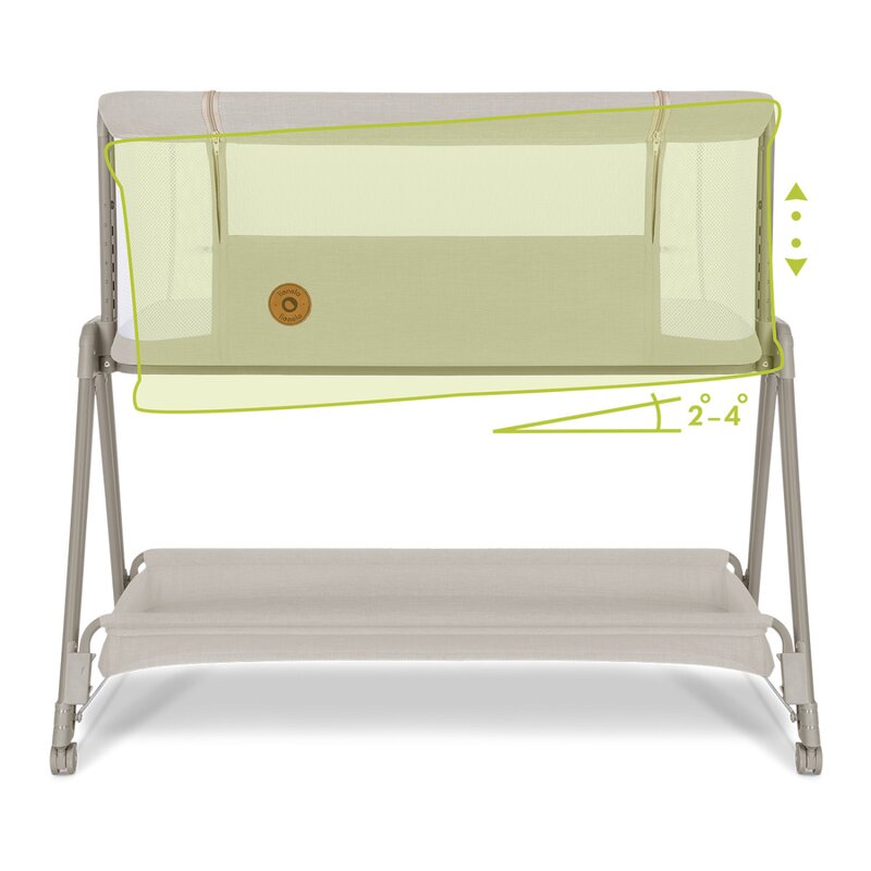Patut co-sleeper, Lionelo, Luna, 2 in 1, Cu laterala culisanta, Cu setare unghiulara, Cu roti, Reglabil in 6 pozitii pe inaltime, Bej