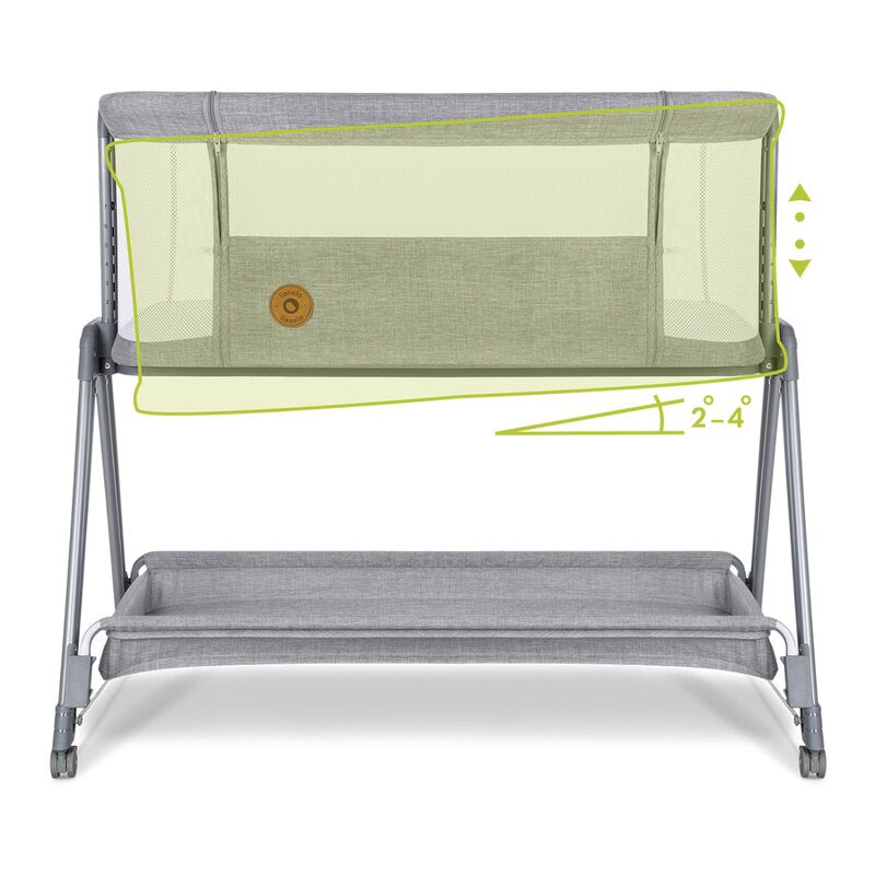 Patut co-sleeper, Lionelo, Luna, 2 in 1, Cu laterala culisanta, Cu setare unghiulara, Cu roti, Reglabil in 6 pozitii pe inaltime, Gri deschis