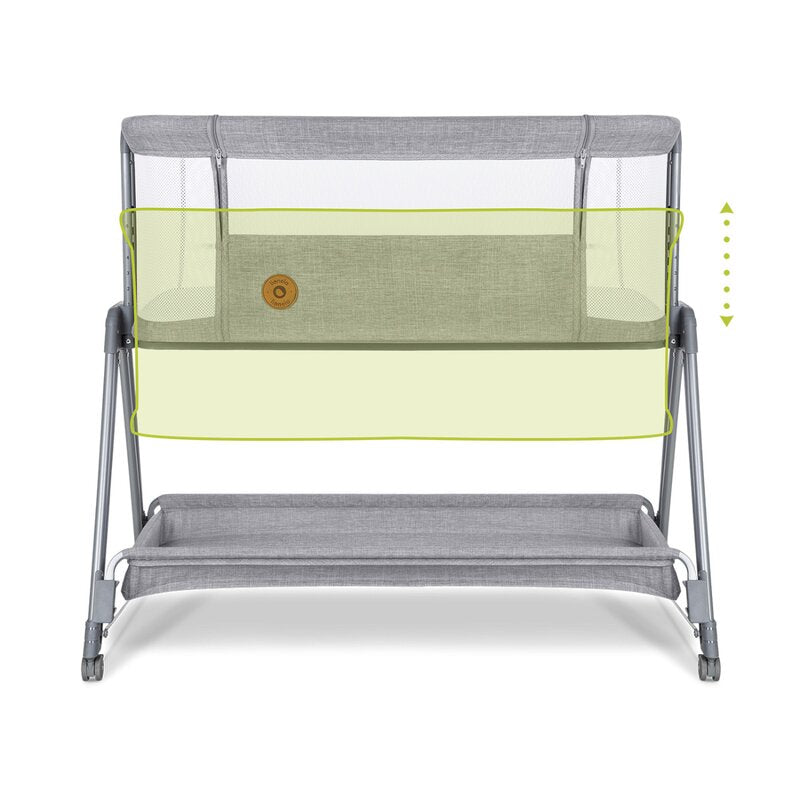 Patut co-sleeper, Lionelo, Luna, 2 in 1, Cu laterala culisanta, Cu setare unghiulara, Cu roti, Reglabil in 6 pozitii pe inaltime, Gri deschis