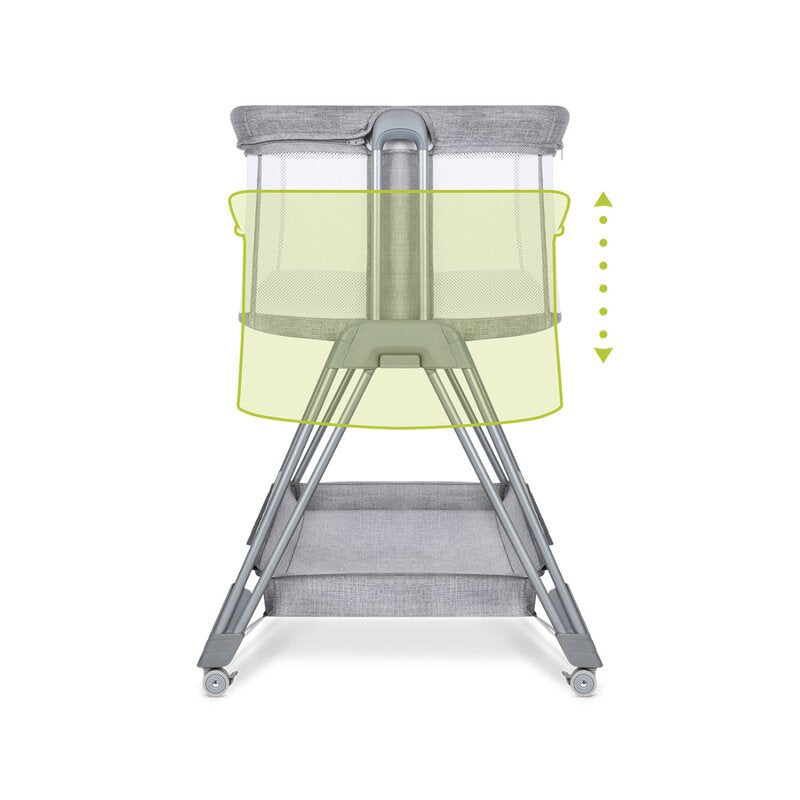 Patut co-sleeper, Lionelo, Luna, 2 in 1, Cu laterala culisanta, Cu setare unghiulara, Cu roti, Reglabil in 6 pozitii pe inaltime, Gri deschis
