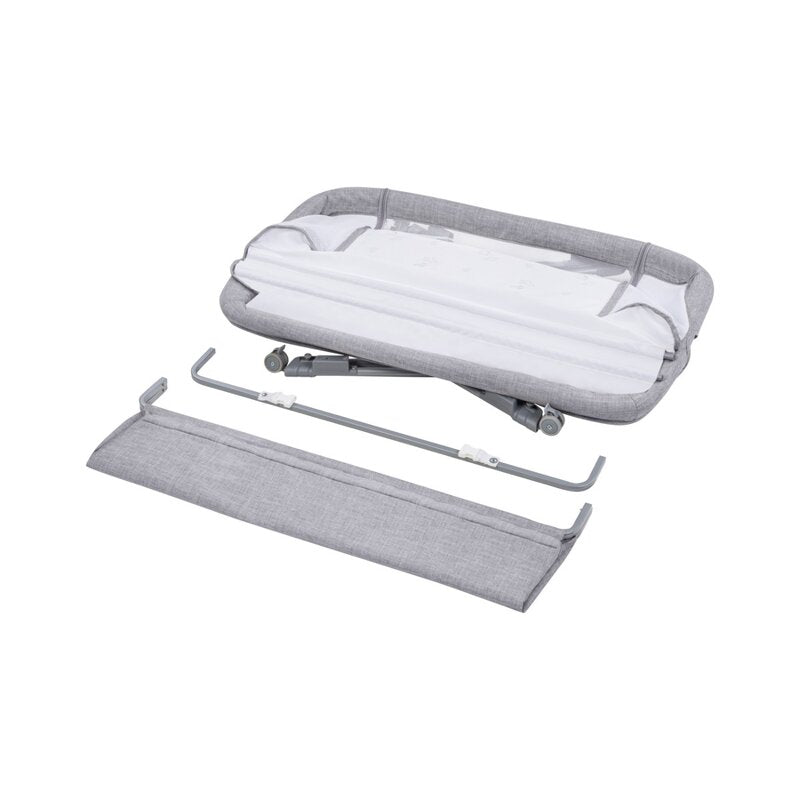 Patut co-sleeper, Lionelo, Luna, 2 in 1, Cu laterala culisanta, Cu setare unghiulara, Cu roti, Reglabil in 6 pozitii pe inaltime, Gri deschis